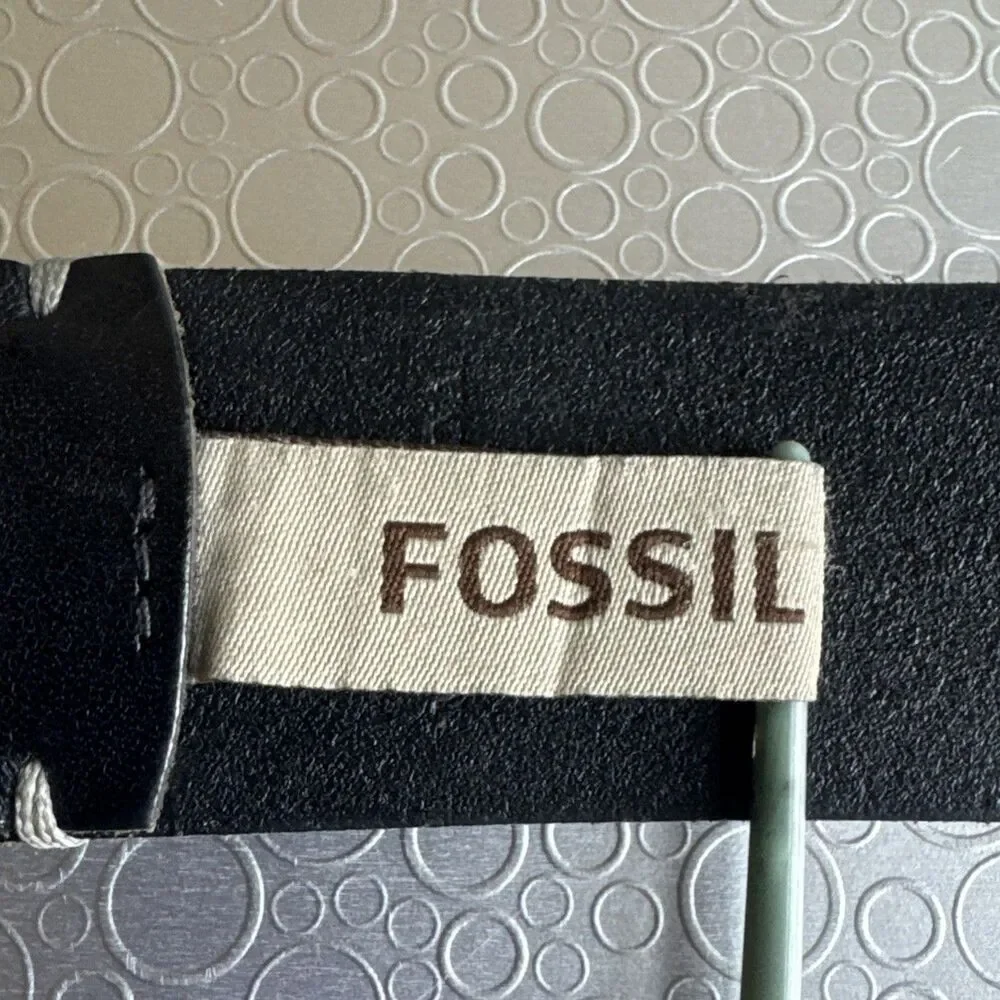 Vintage Fossil Mens Belt 42 Black Retro Classic Leather Gorpcore Unisex Western